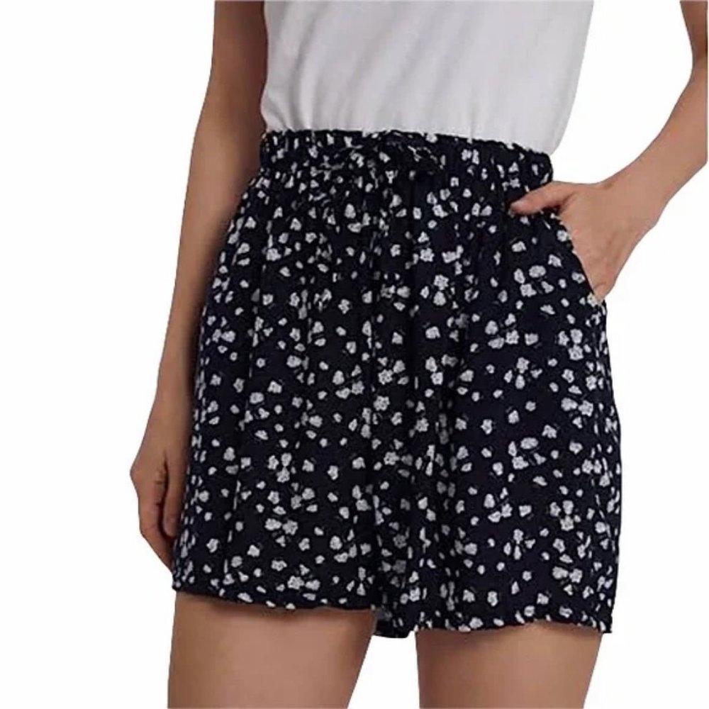 Caslon Pull-On Shorts Black Purple Flowers Print